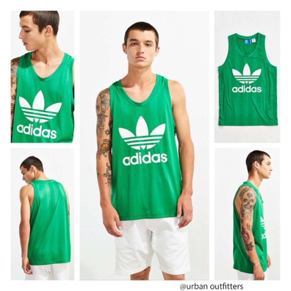 Adidas 3 Stripes Originals Trefoil Green Sport Tank Top Basketball Logo Men Sz L - Picture 8 of 8